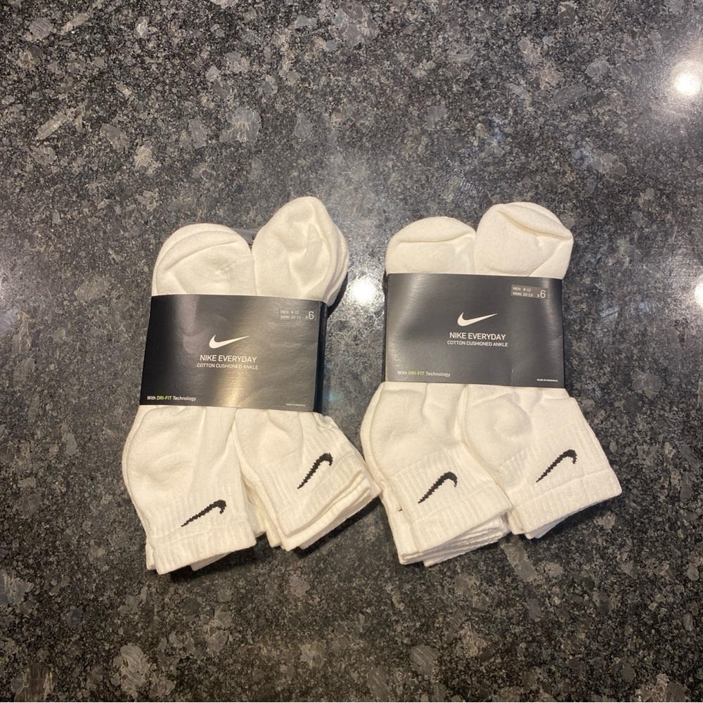 Nike Dri-Fit Everyday Cotton Cushioned Ankle Socks-Size Large White 6 Pack x2